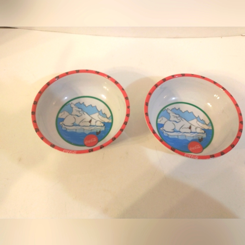 Vintage Fun Coca Cola Polar Bears Kids/Small Cereal Bowl. Set of 2.